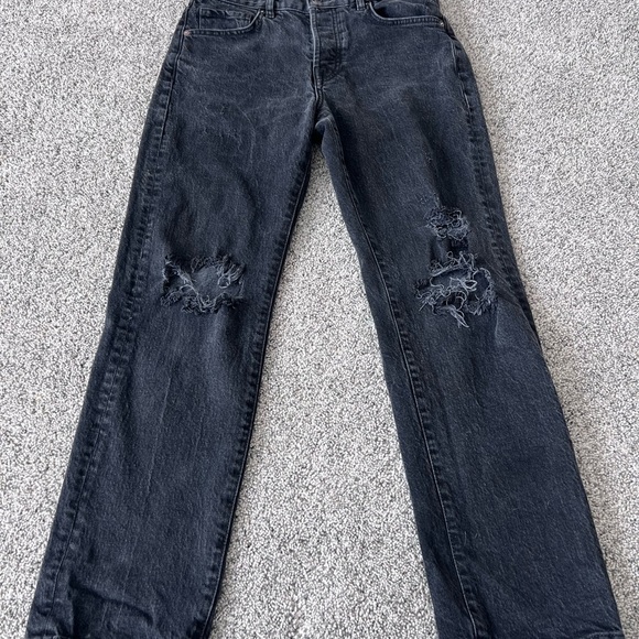 We The Free Denim - Free People Dark Grey Ripped Distressed Zip Fly Women’s Straight Leg Jeans 27